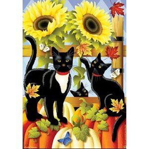 Give Thanks Fall Garden Flag Pumpkin Black Cat Halloween Party Farm Rustic Decor